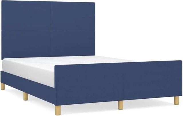 vidaXL Bettgestell mit Kopfteil in Blau aus Stoff und Holz, Modell 41347793, B/T/H: 140 x 190 x 128 cm - Bild 1