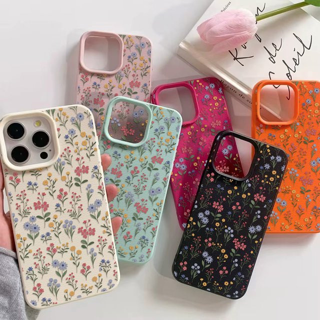 AKABEILA Leder-Soft-TPU Handyhülle mit Blumenmuster für iPhone, stoßfeste Schutzhülle in Schwarz und Multicolour - Bild 1