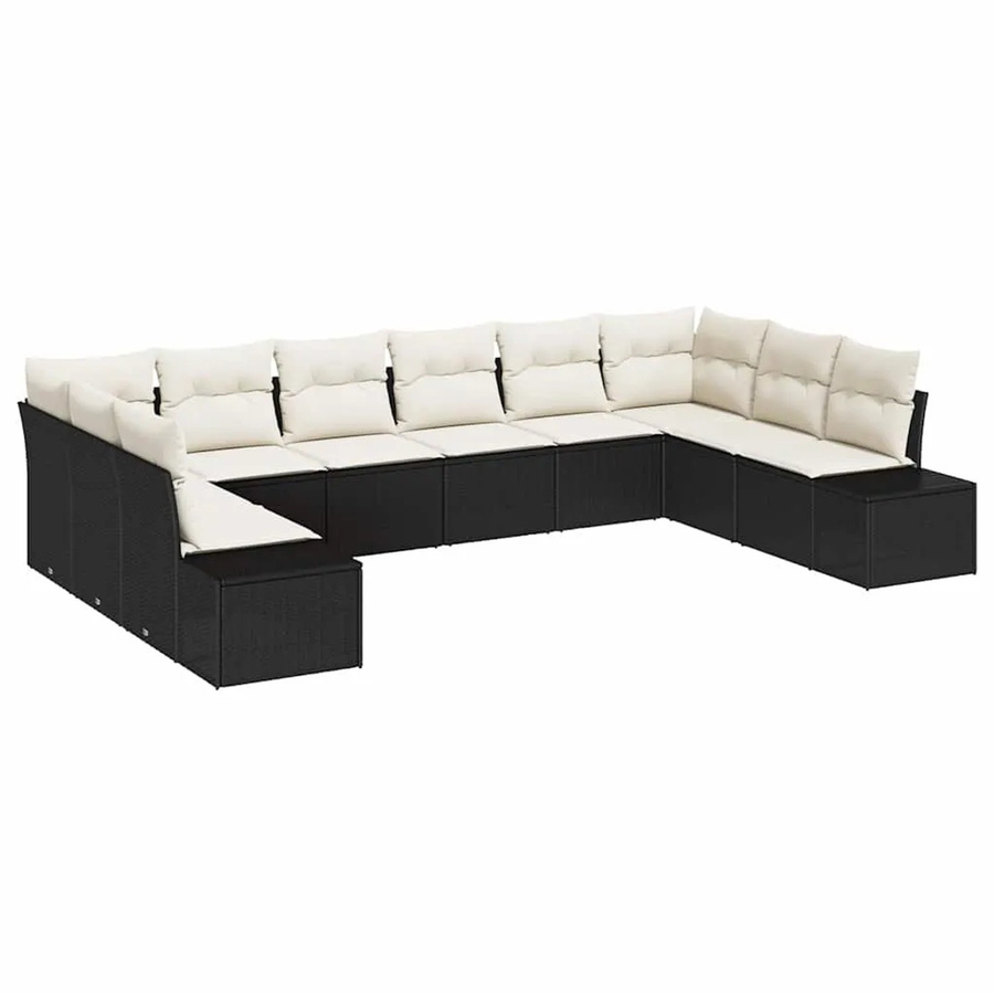 vidaXL Garten-Sofa-Set aus Poly Rattan in U-Form mit Kissen, 10-teiliges Lounge-Set in Schwarz-Creme - Bild 2