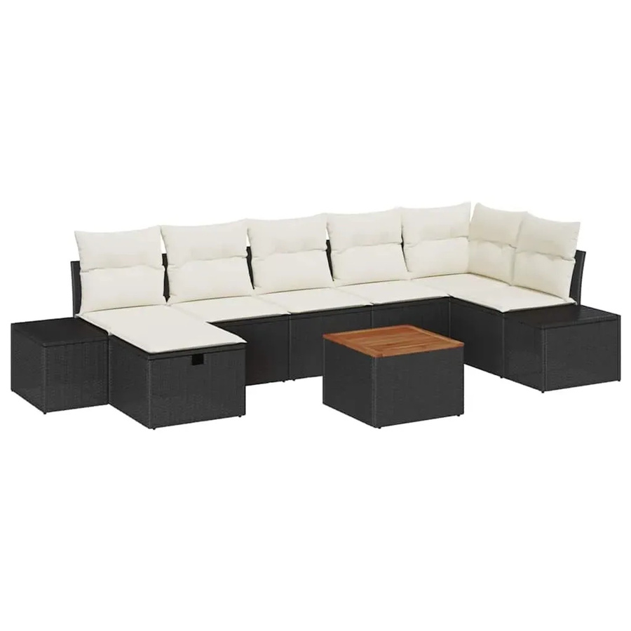 vidaXL Garten-Sofa-Set aus Polyrattan mit 8-teiligem Kissen-Set in Schwarz - Bild 2