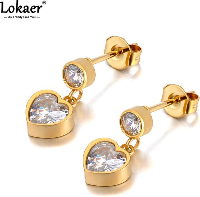 Lokaer Ohrstecker Edelstahl, Zirkonia, Herz, Damen - Bild 1