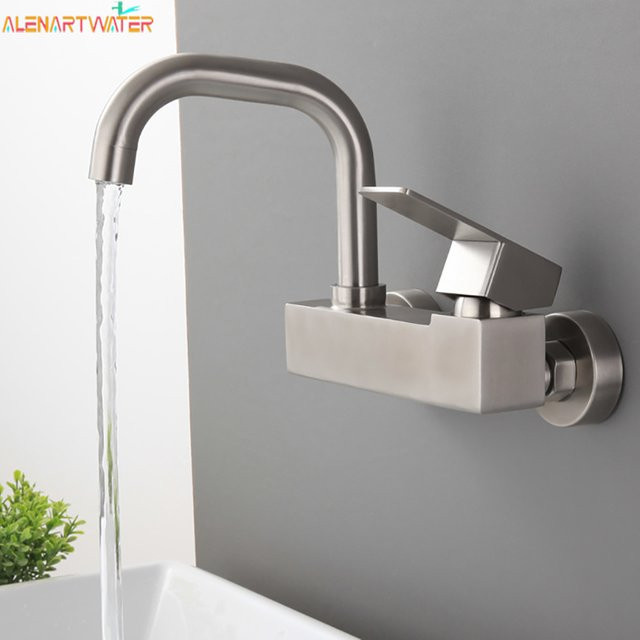 ALENARTWATER Waschbecken-Wasserhahn für das Badezimmer, Wandmontage, Einhebelmischer mit drehbarem Auslauf, Farbe: Silber/Gebürstetes Nickel - Bild 1