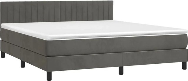 vidaXL Boxspringbett mit Matratze in Dunkelgrau aus Samt mit LED-Unterbettbeleuchtung und USB-Ladeanschluss, B/T/H: 160 x 203 x 88 cm - Bild 1