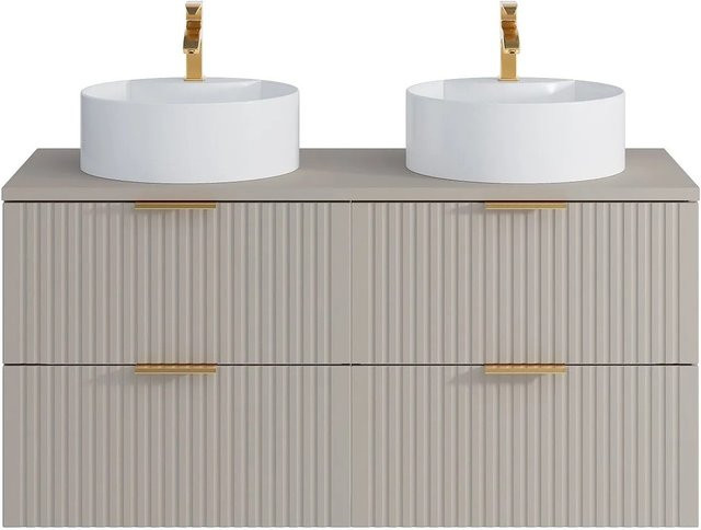 Doppelwaschtisch Zevara Vente-unique im Art-déco-Stil, Beige, B: 120 cm, T: 46 cm, H: 57 cm - Bild 1