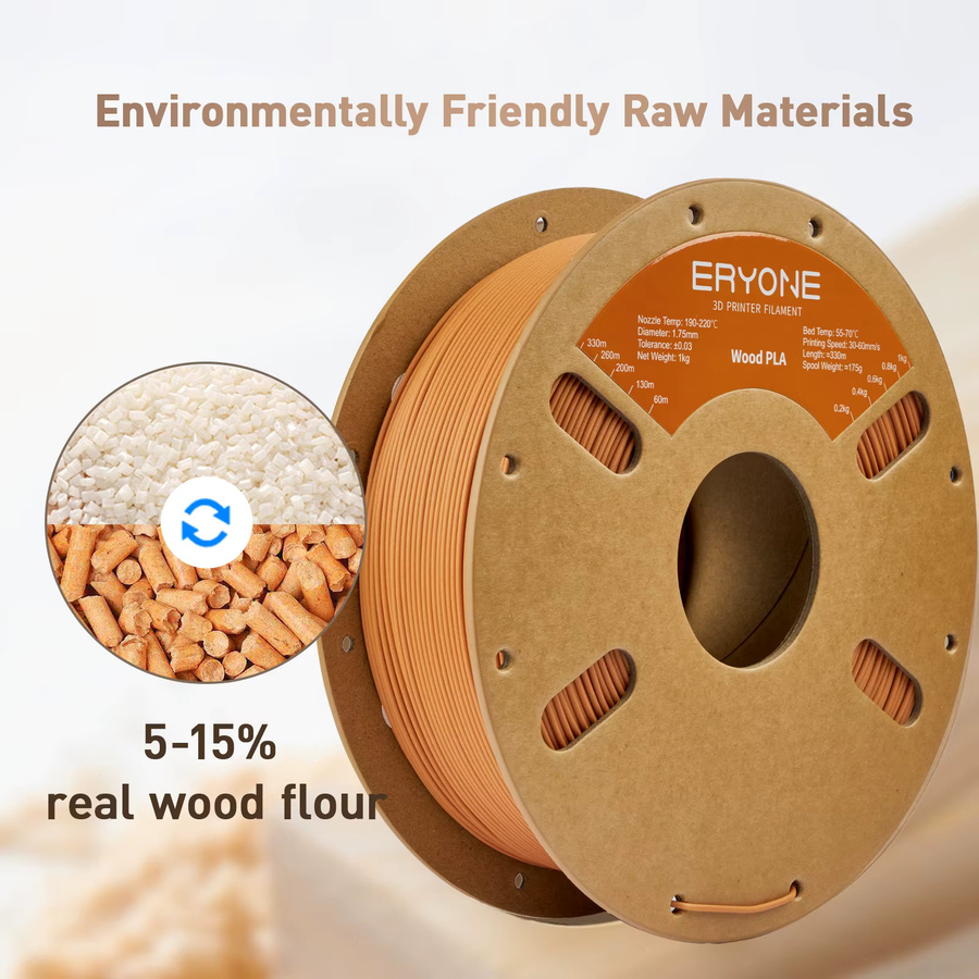 ERYONE Holz-PLA-Filament für 3D-Drucker, 1,75 mm, Braun, 1 kg - Bild 2