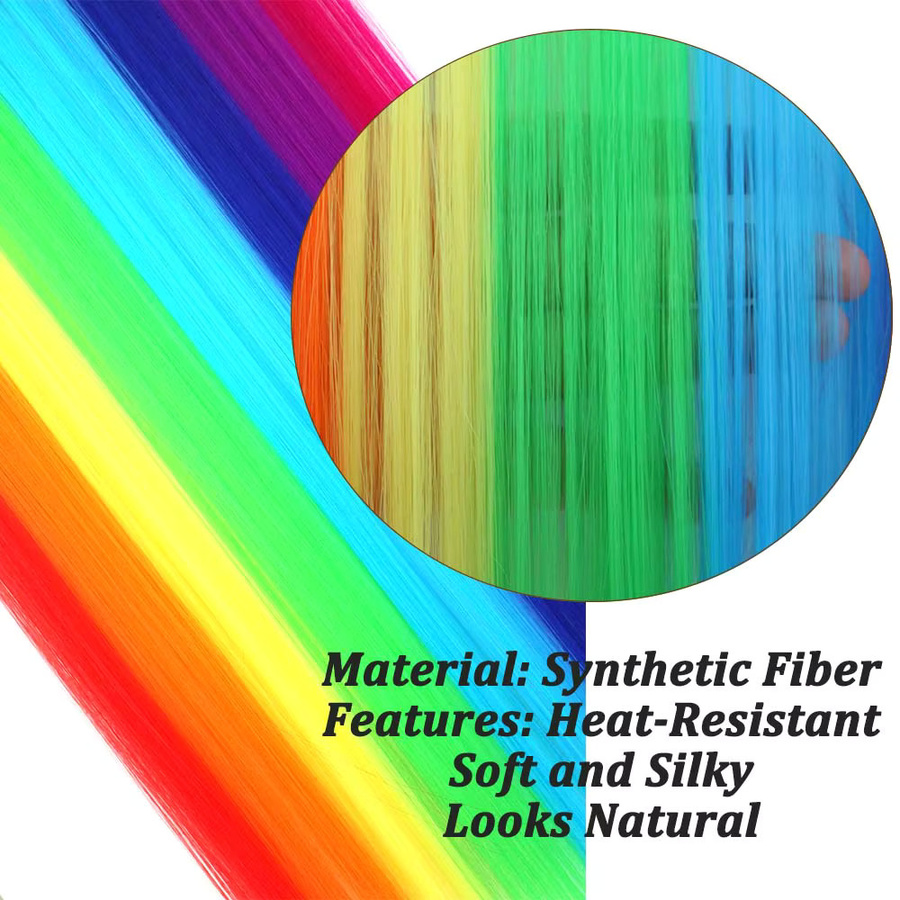 Refeeny Clip-in-Haarverlängerungen, synthetisch, Regenbogen, 22" - Bild 4