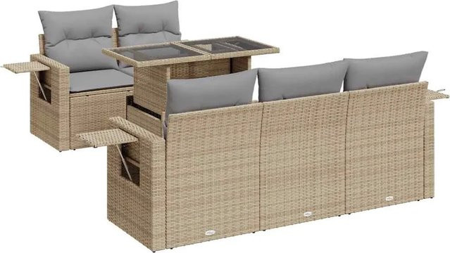 vidaXL 6-teilige Garten-Sofagarnitur aus Poly-Rattan mit Kissen in Beige-Grau - Bild 1