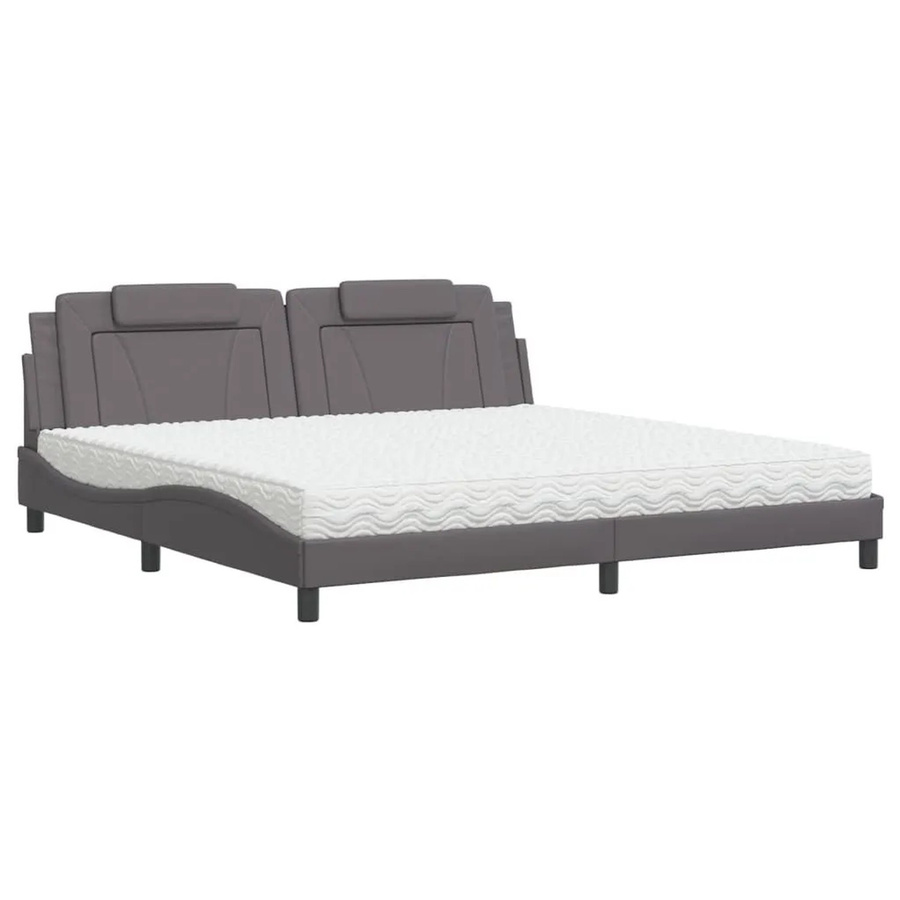 vidaXL Bett mit Matratze aus Kunstleder in Grau, B/T/H: 200 x 200 x 74,5 cm - Bild 2