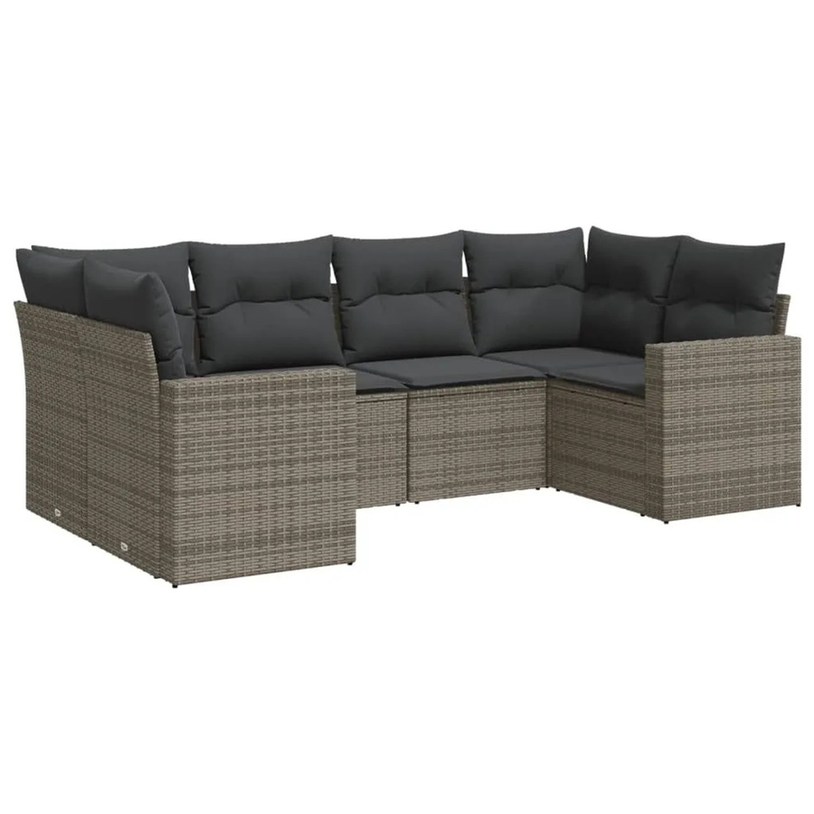 vidaXL 6-teilige Garten-Sofagarnitur in L-Form aus grauem Poly-Rattan mit Sitzkissen und Stauraum - Bild 2