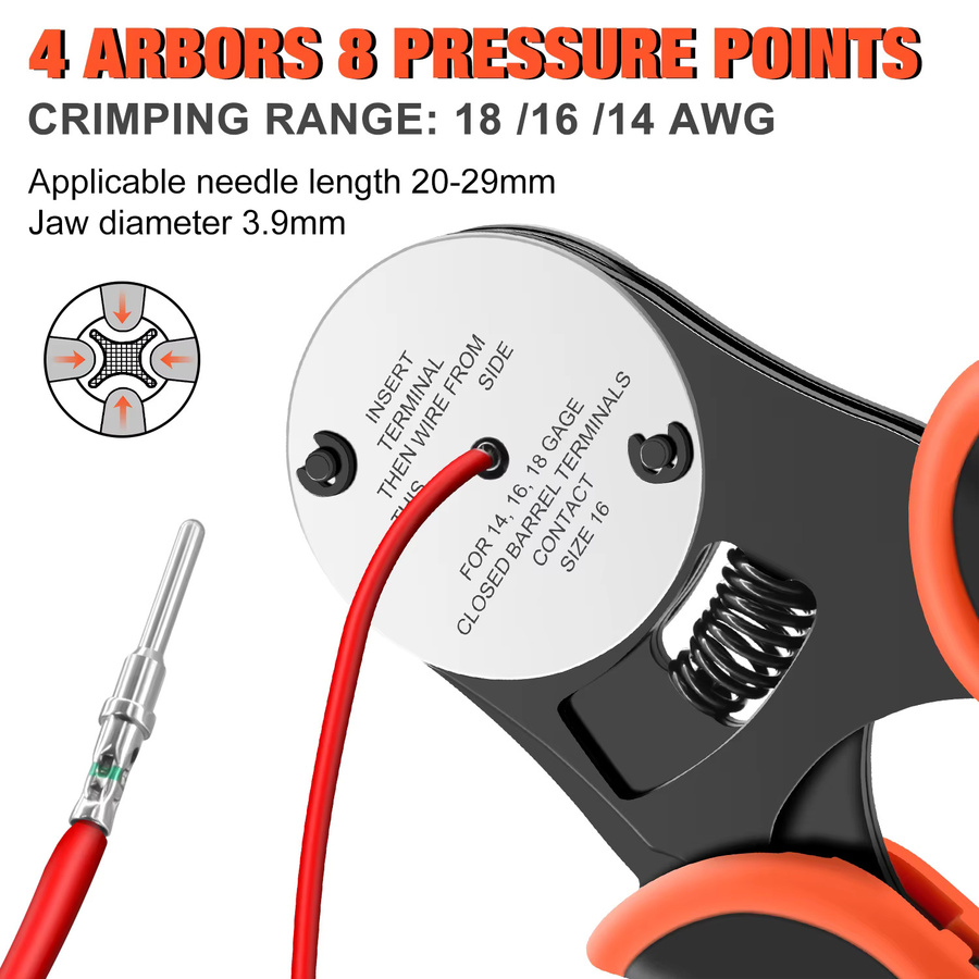 CLAMPLUS Deutsch Crimp Tool Closed Barrel Crimper mit 4-Wege-Einkerbung und 8 Impression Type für Deutsch Connector 14, 16, 18 AWG Pin Crimpzange - Bild 4