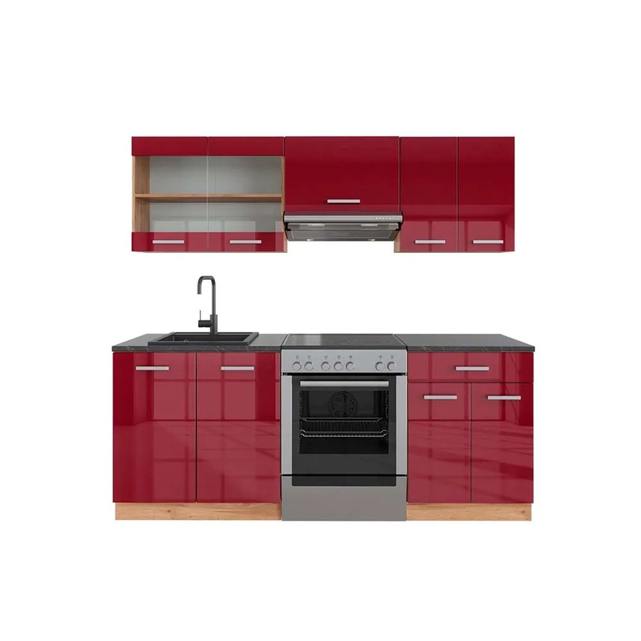 Vicco R-Line Küchenzeile Bordeaux Hochglanz Goldkraft Eiche Anthrazit Breite: 200 cm - Bild 2