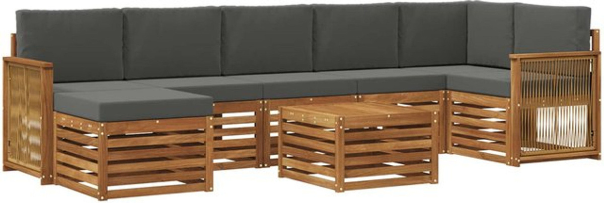 vidaXL Outdoor-Sofagarnitur aus Akazie mit 7-teiligem Set und Kissen in Natur und Anthrazit - Bild 1