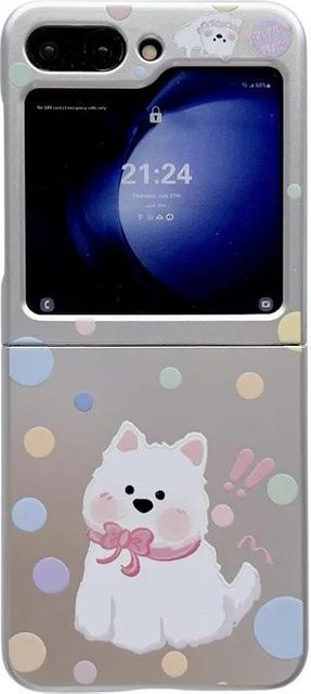 Stoßfeste Samsung Galaxy Z Flip 3 5G 5 6 Hülle mit Cartoon Plüsch Hund und Armband in Silber und Multicolour - Bild 1