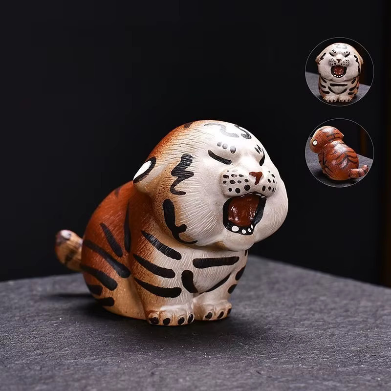 Handgefertigte Zisha-Skulptur Tiger-Tee-Haustier in Lila als Glücksbringer für dein Gongfu-Teeservice und zur Heimdekoration - Bild 4