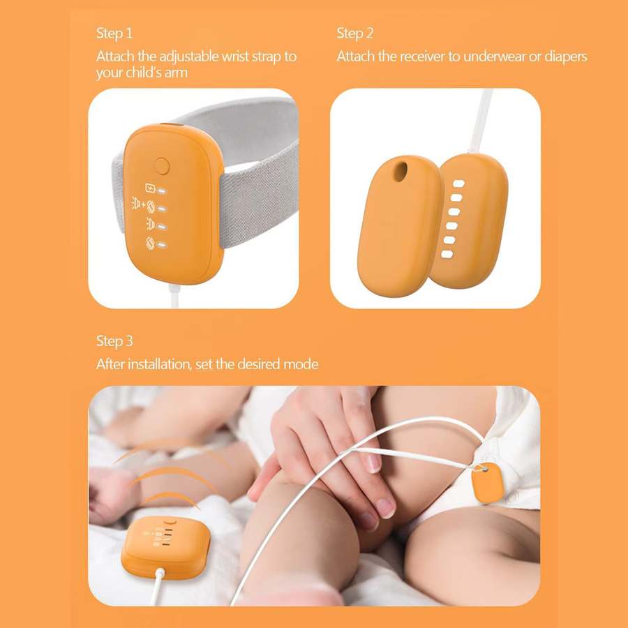 Bettnässer-Alarm mit Vibrations- und Tonsignal in Orange, USB-aufladbarer Enuresis-Alarm mit 3 Modi für Kinder und Senioren zur Unterstützung beim Töpfchentraining - Bild 2