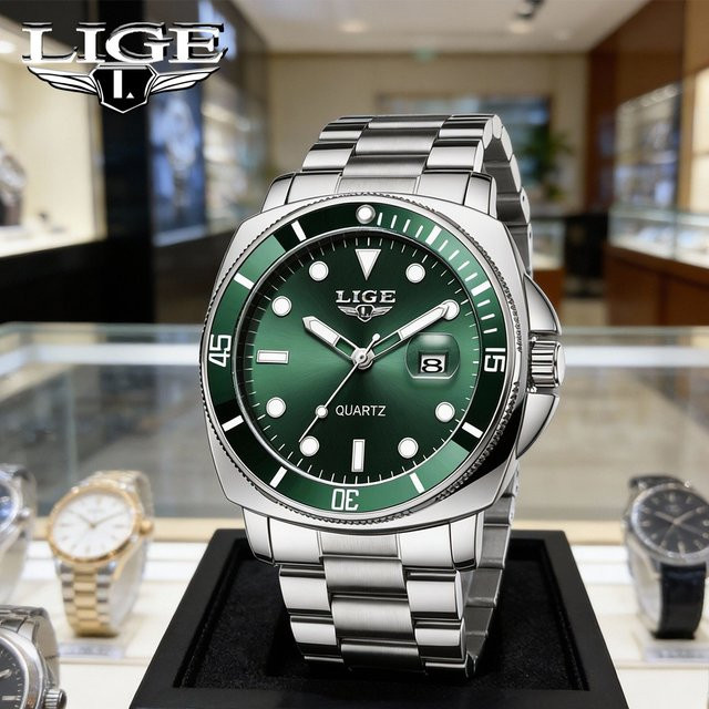 LIGE Armbanduhr, Quarzuhr, Herren, Grün, Wasserdicht - Bild 1