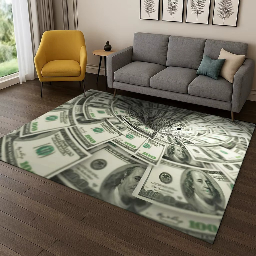 Faviora 3D Geld Illusion Teppich mit US Dollar Euro und Pfund Design, rutschfeste Fußmatte für Wohnzimmer, Schlafzimmer oder Küche, mehrfarbig, rechteckig - Bild 1