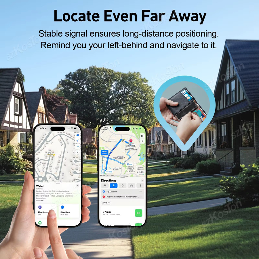 SZKOSTON Bluetooth Tracker Wallet Track Card mit GPS-Standortfunktion für iOS, Schwarz - Bild 4