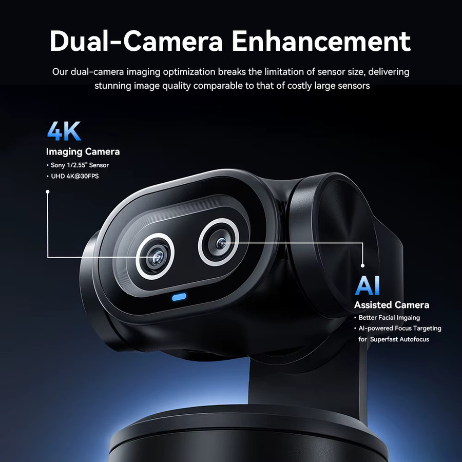 EMEET PIXY 4K UHD PTZ Webcam mit Dual-Kamera, Sony-Sensor, AI-Tracking und Gestensteuerung, Schwarz - Bild 2