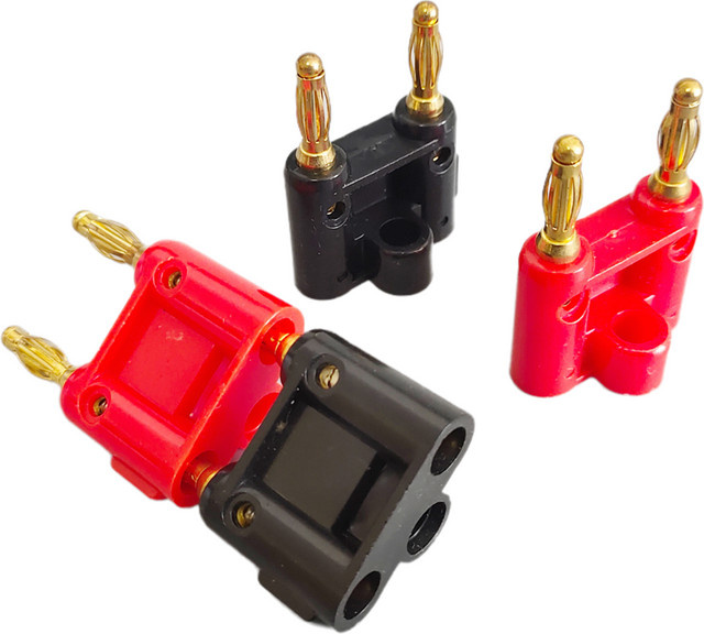 2er Set Zweireihige 4mm Twin Bananenstecker Schwarz als Audio Lautsprecher Stecker und Verstärker Terminal Buchse Adapter für deine Audio Verkabelung - Bild 1