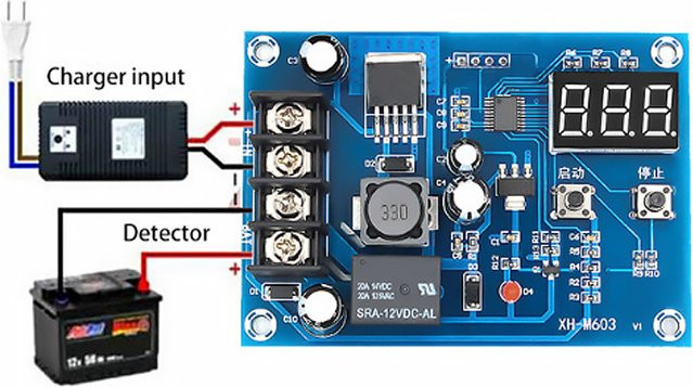 XH-M603 Ladesteuerungsmodul für 12-24V Lithium-Batterien mit LED-Anzeige in Blau - Bild 1