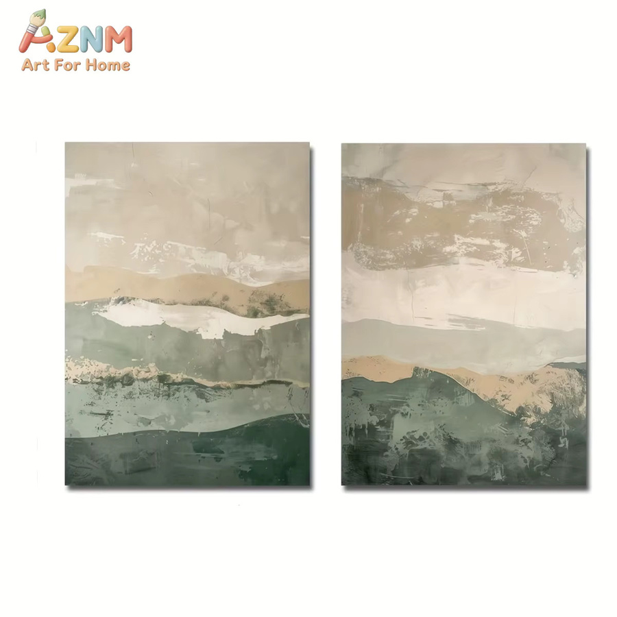2er-Set AZNM Abstrakte Landschafts-Leinwandbilder in Grün und Beige, moderne Boho-Wanddekoration im minimalistischen Stil, ungerahmt - Bild 3