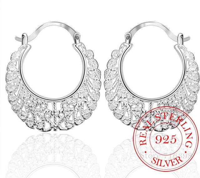 Wucifang Jewelry Ohrring, 925 Silber, Weave Hollow Moon, Damen - Bild 1