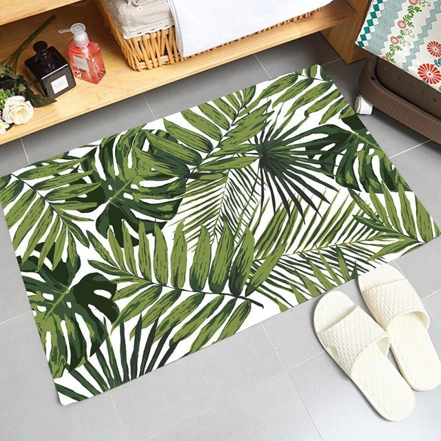 Yiran Furniture Flanell Fußmatte mit Pflanzen-Design, Grün, B/B: 40 x 60 cm, saugfähig und rutschfest - Bild 1