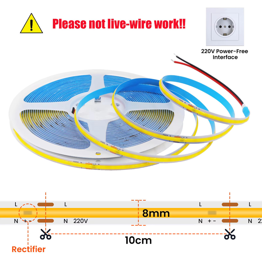HEGEHE COB LED-Streifen mit 240 LEDs/m, flexible Hochdichte LED-Leiste für AC220V, erhältlich in verschiedenen Farben - Bild 4