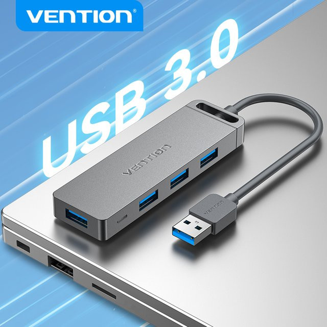 Vention USB 3.0 Hub mit 4 USB-A Ports, Hochgeschwindigkeits-Splitter-Adapter in Grau - Bild 1