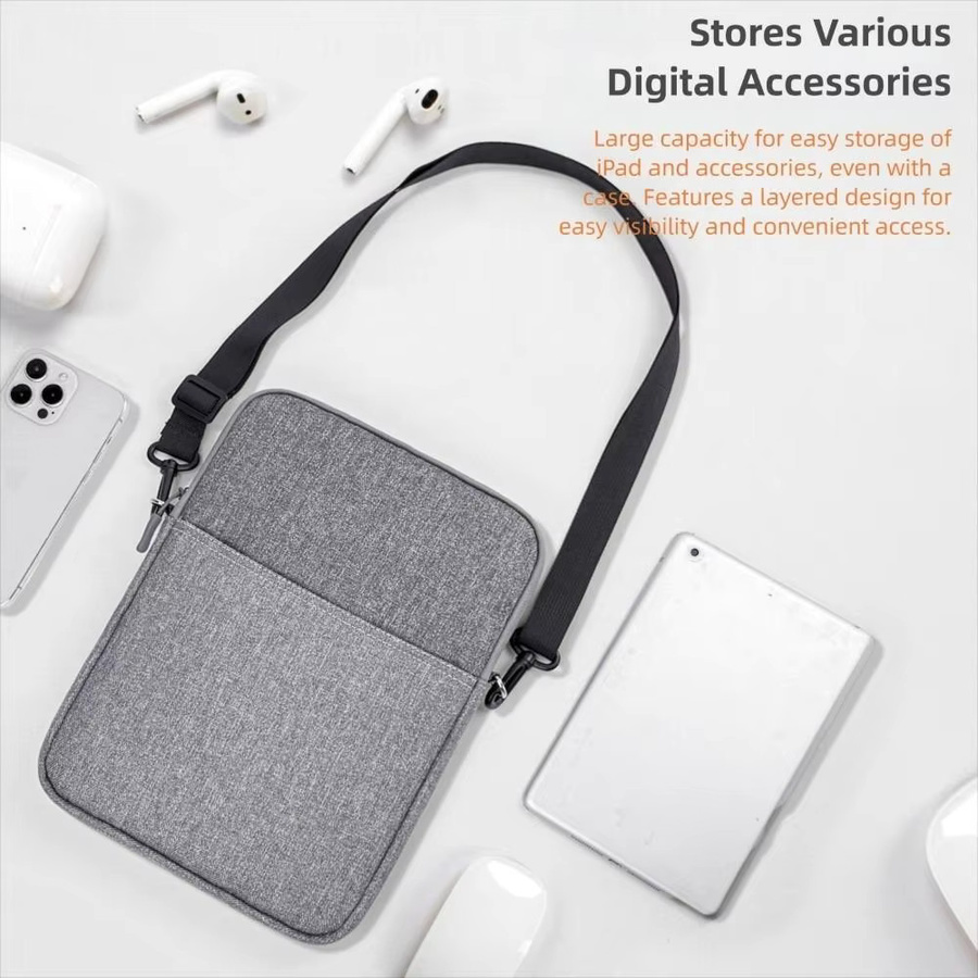Tablet-Hülle Tasche mit Schultergurt und Griff für 9-13,3 Zoll Tablets, Grau, passend für Samsung und Kindle - Bild 4