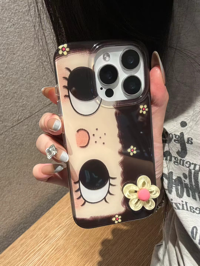 TROPLET Handyhülle mit Cartoon Big Eyes Comic Girl und 3D-Blumen-Design für iPhone 11 bis 17 Pro Max Plus, Multicolor - Bild 4