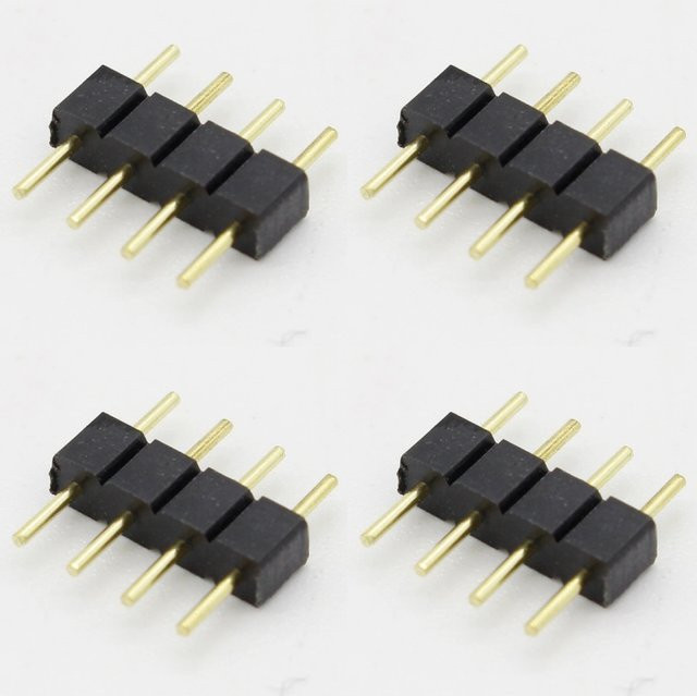 ELECAPITAL 10er Set RGB 4-Pin Stecker Adapter Doppel-Nadel-Typ Männlich in Schwarz für RGB 5050 3528 LED Streifen - Bild 1