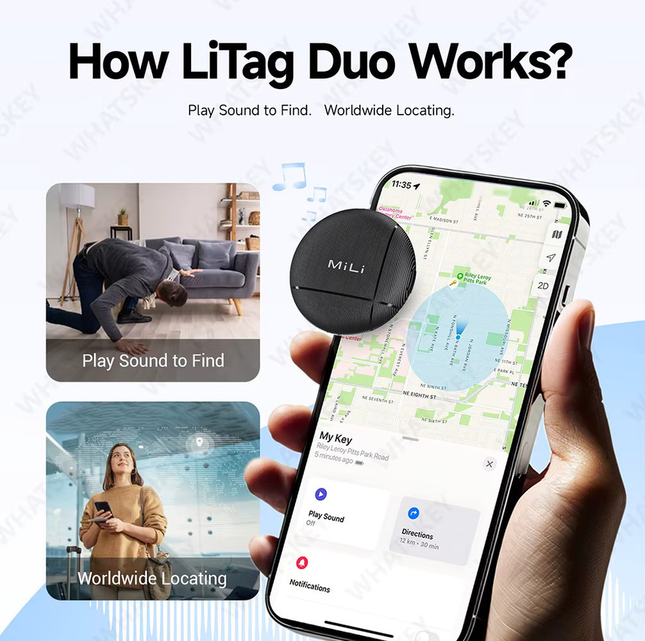 Peocke Dual-System GPS-Tracker für Google und Apple Find My, Tragbarer Smart Activity Tracker in Schwarz - Bild 3