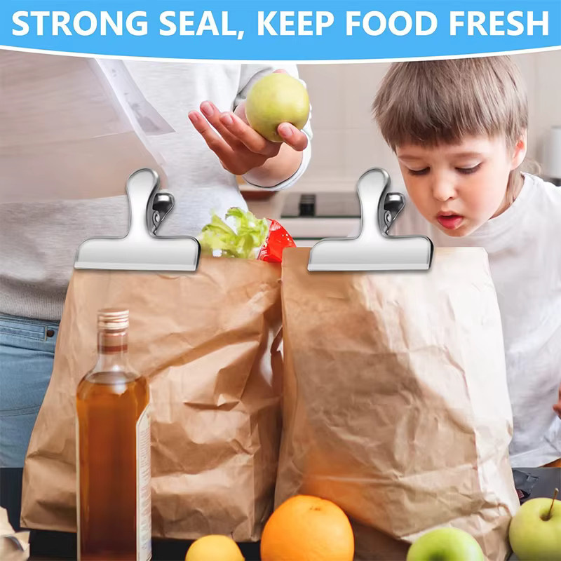 8 Stück Edelstahl Beutel-Clips in 4 Größen, silberne Clip-Verschlüsse für luftdichte Lebensmittelverpackungen und Snacks - Bild 3