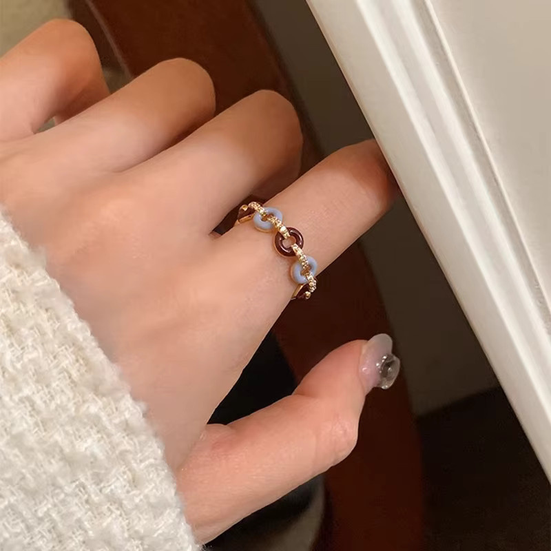 PANJBJ Offener Fingerring 925 Silber, goldene Emaille, Unisex - Bild 3