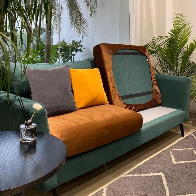 Dehnbarer Samtstoff Sofasitzkissenbezug von Yiran Furniture in Braun, elastischer Plüsch-Kissenbezug für Stühle und Sofas - Bild 1