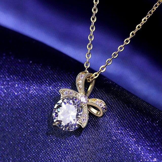 Clocr Halskette, Schleifenanhänger, 925 Silber, Gold, Diamant, Damen - Bild 1