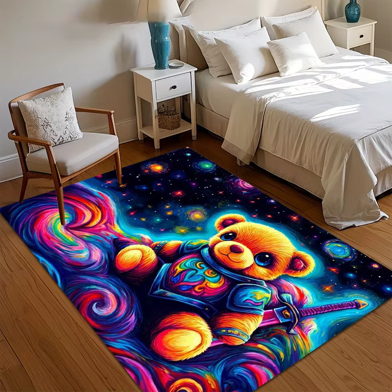 Rutschfester Neon-Bären-Teppich mit psychedelischem Galaxienmuster in Multicolour für Kinderzimmer und Spielzimmer - Bild 2