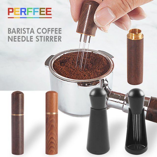 PERFFEE Espresso Kaffee Rührer mit Holzgriff in Braun für Barista-Verteilung - Bild 1