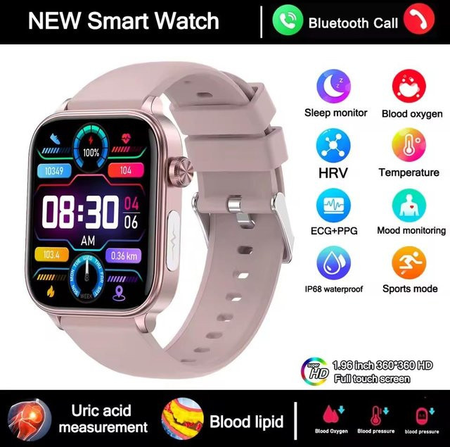 Lucky Start Smartwatch für Herren in Rosa mit EKG, PPG und Bluetooth-Anruffunktion - Bild 1