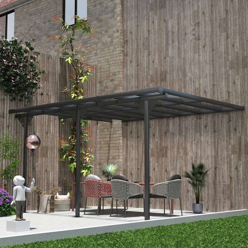 Outsunny Gartenpavillon Pergola mit Dach aus Aluminium in Grau, B/T: 4 x 3 m - Bild 2