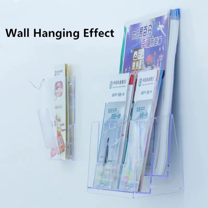 2er-Set Acryl Broschüren Display Stand mit 3 Schichten in Transparent, Organizer für Magazine, Flyer und Menüs zur Wandmontage - Bild 2