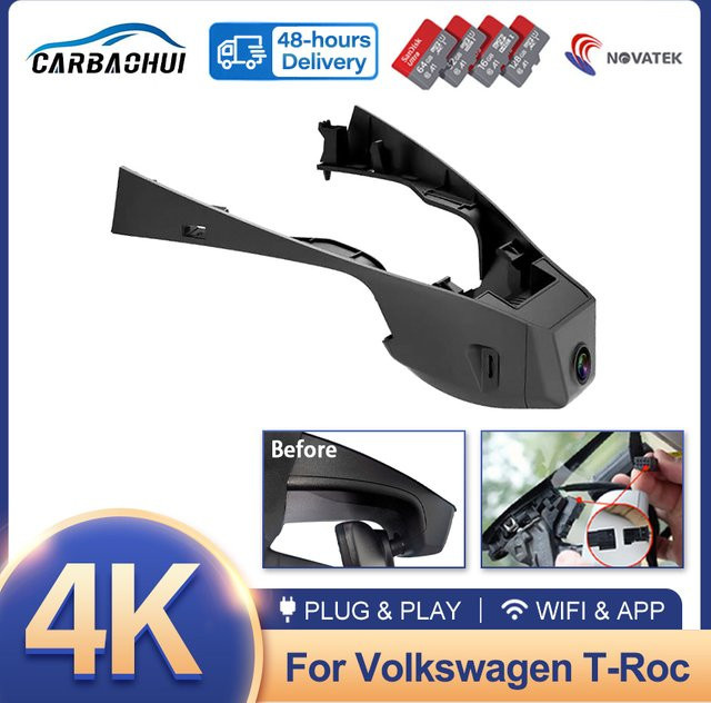 CARBAOHUI 4K UHD Wifi Dash Cam Video Recorder für Volkswagen VW T-Roc AC7 A11, Schwarz - Bild 1