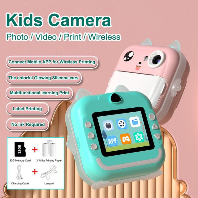 MISIRUN Q5 Kinder Kamera mit Sofortdruckfunktion und 32GB TF-Karte in Blau - Bild 1