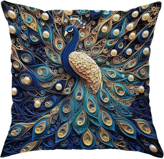 JMG Clothing Dekorativer Kissenbezug mit Pfauen-Motiv in Blau, quadratisch, B/B: 40 x 40 cm - Bild 1