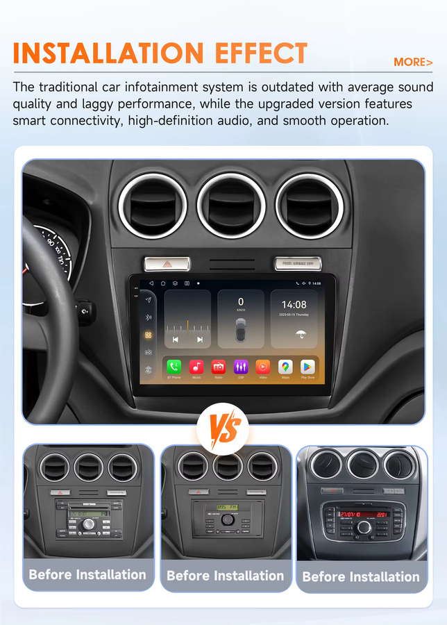 Hizpo Android 14 Auto-Multimedia-Player für Ford Transit/Tourneo Connect 2005–2014 mit 8 Kernen, Snapdragon 6115, AI Carplay, 4G und GPS in Schwarz - Bild 2
