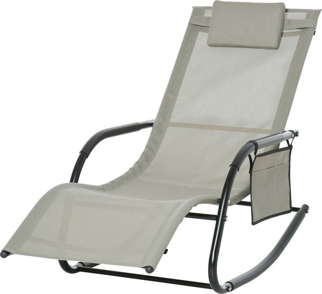 Outsunny Schaukelstuhl Schwingsessel Gartenliege mit verstellbarer Kopfstütze und Armlehnen, Metall und Mesh, Schwarz Hellgrau, B/T/H: 150 x 62 x 88 cm - Bild 1