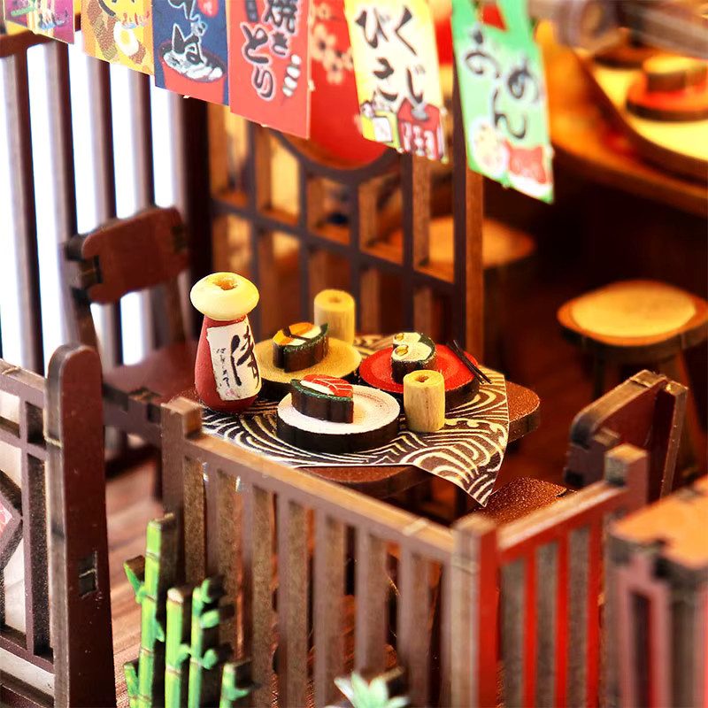 Zuuton Japanisches Sushi Restaurant, Miniatur Puppenhaus, 3D Holzpuzzle Modellbausatz, mit LED Licht, ab 14 Jahren - Bild 5