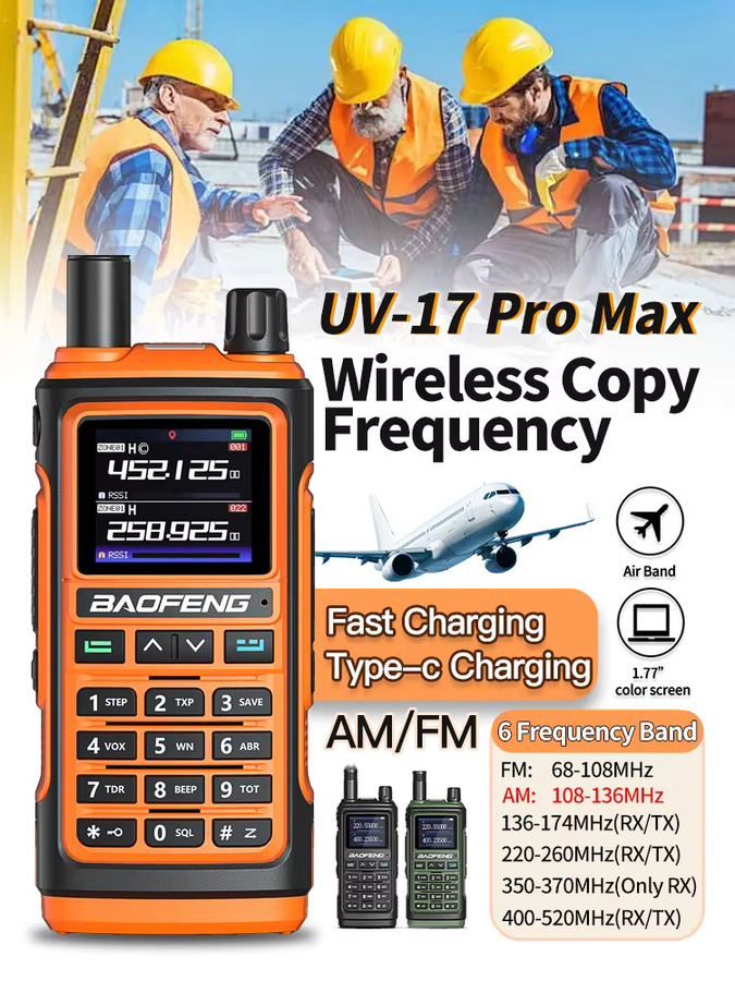 Baofeng Handfunkgerät UV-17 Multiband Drahtloses Frequenzkopieren NOAA FM mit USB-C Ladegerät in Grün - Bild 7